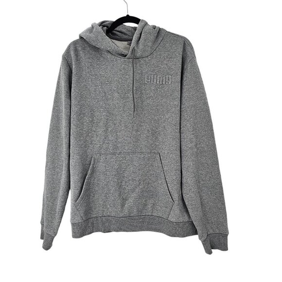 Puma Pullover Hoodie Men's Size XL Gray Fleece Logo Sweatshirt Kangaroo Pockets - Picture 3 of 8